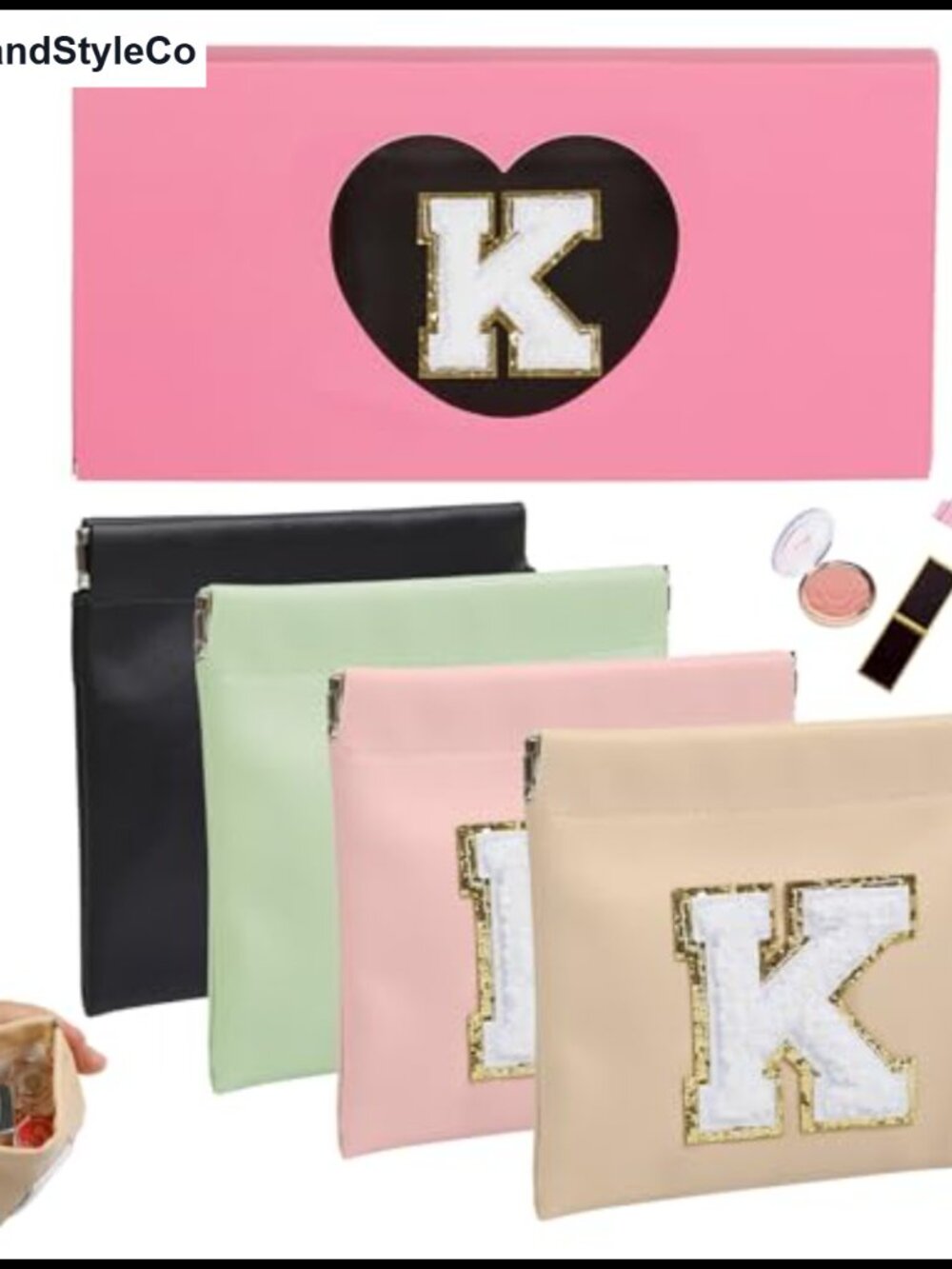 Mini Makeup Bag Set with Suede Interior and Faux Leather